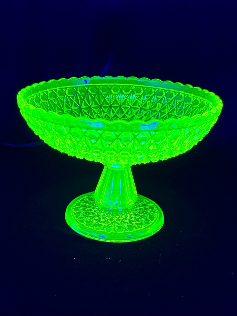 Antique Central Glass Company Block And Diamond Vaseline Glass Compote Bowl